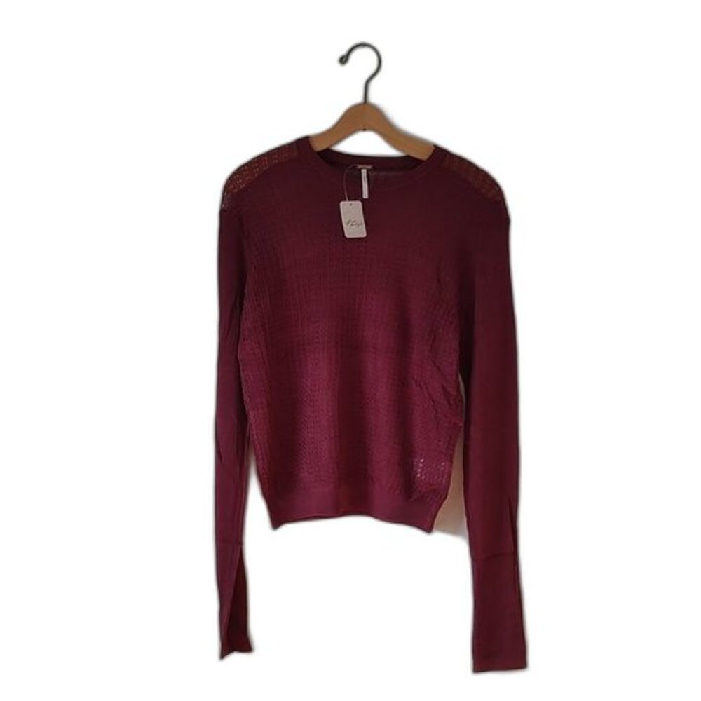 NWT! Free People H20 Crew Pullover Garnet Stretch Size Large